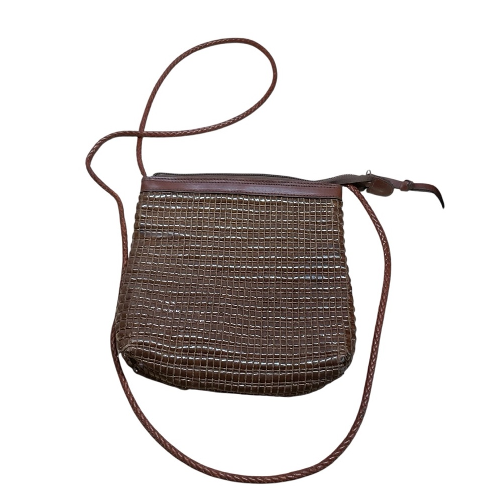 Alfred Picchi Woven Leather Brown Braided Strap Crossbody Zippered Top Bag Purse